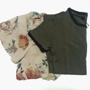 BUNDLE OLIVE GREEN DRESS AND CROPPED KIMONO